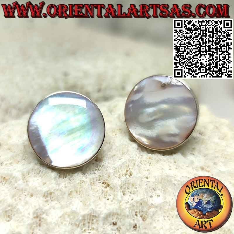 Orecchini in argento da lobo con madreperla tonda piatta a filo bordo liscio da 18 mm Ø