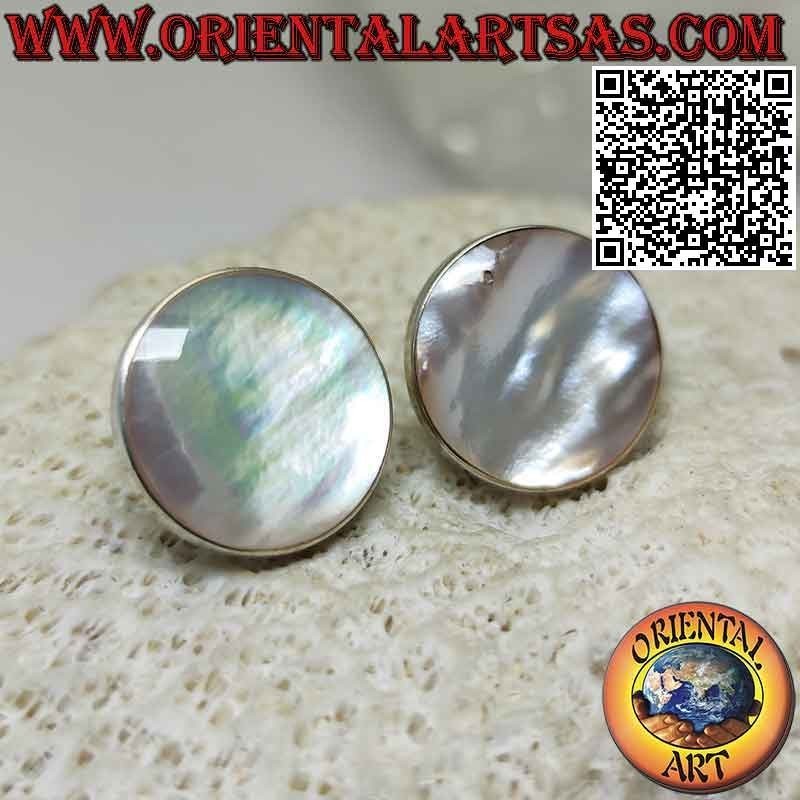 Orecchini in argento da lobo con madreperla tonda piatta a filo bordo liscio da 18 mm Ø