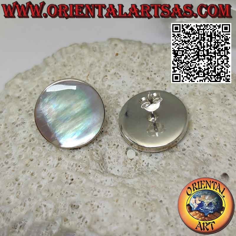 Boucles d'oreilles lobes en argent avec nacre ronde plate à bord lisse 18 mm Ø