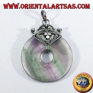 Silver pendant with donut Fluorite 35mm.