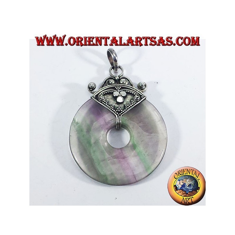 Pendentif en argent avec donut Fluorite 35mm.