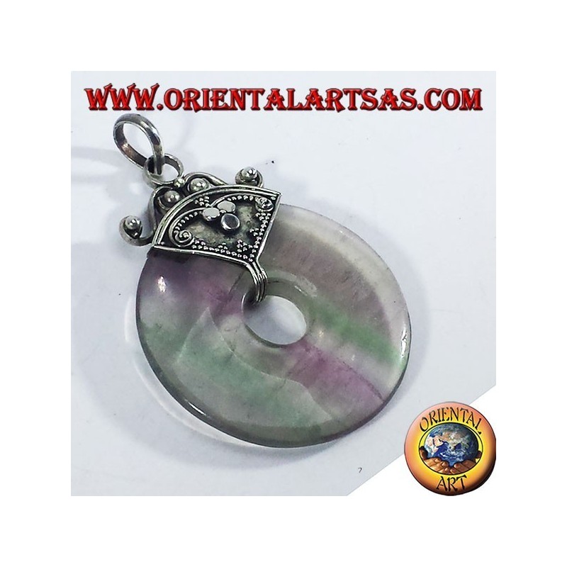 Pendentif en argent avec donut Fluorite 35mm.