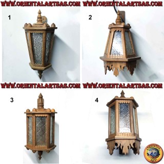 "Japan" style wall light in teak wood and arabesque glass (1)