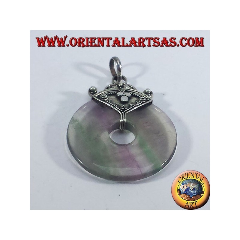 Pendentif en argent avec donut Fluorite 35mm.