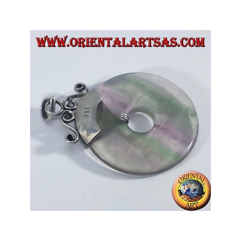 Pendentif en argent avec donut Fluorite 35mm.