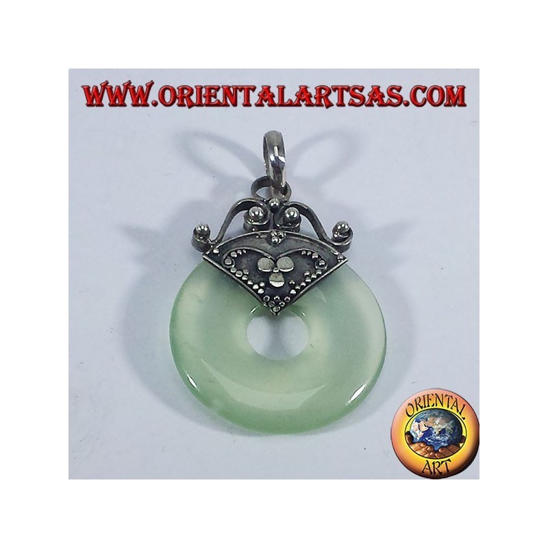 Silber Anhänger mit Donut Jade 30mm.