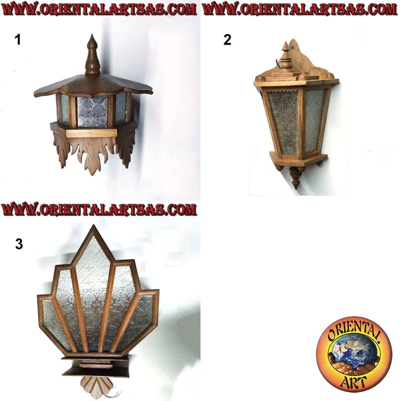 Applique da parete in stile "japan" in legno di teak e vetro arabesco (2)