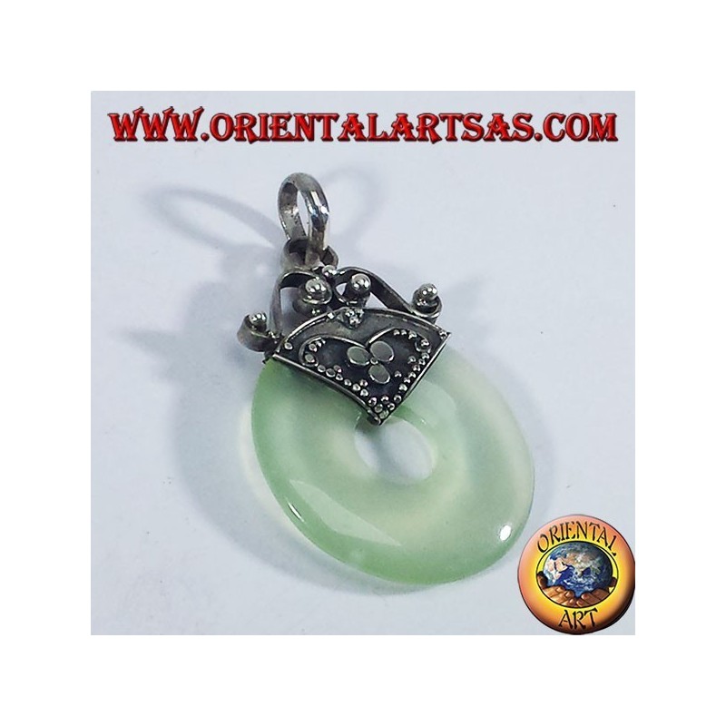 Silber Anhänger mit Donut Jade 30mm.