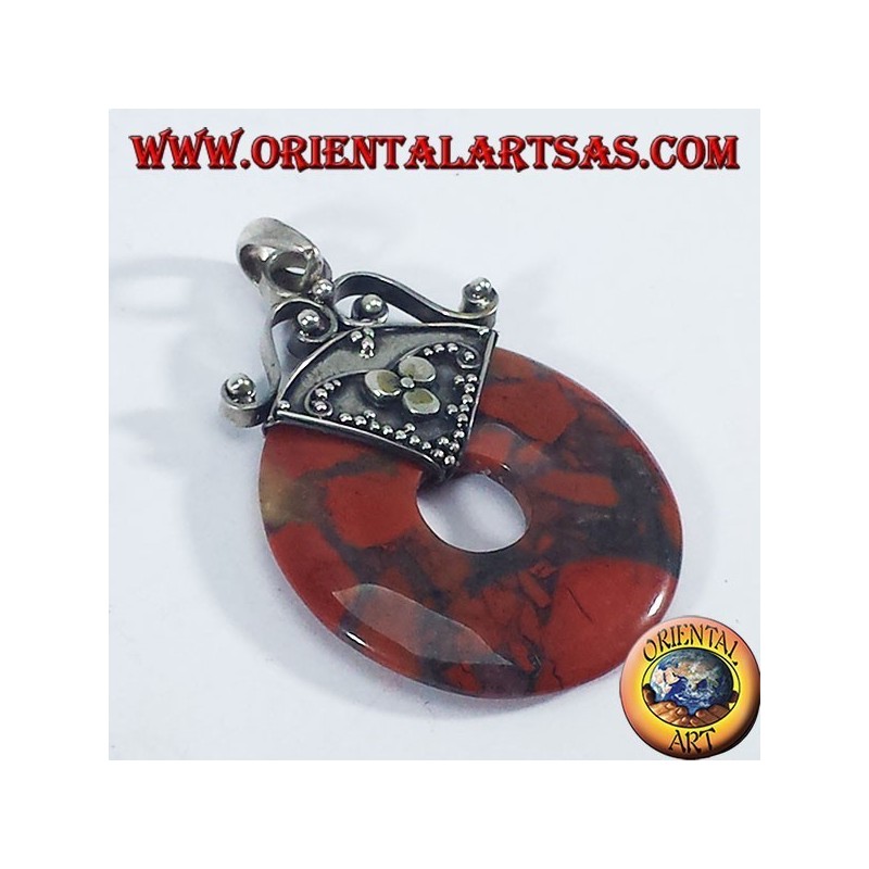 Silver Pendant with donut in Jasper 30 mm.