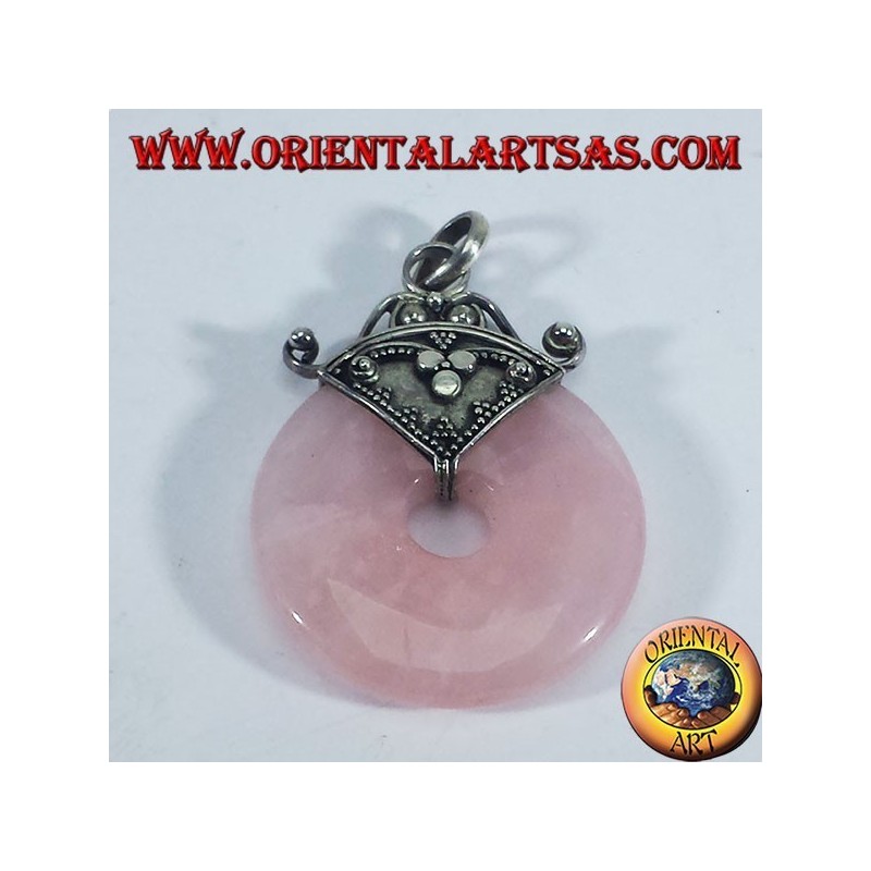 Pendentif en argent avec donut Rose Quartz 30 mm.