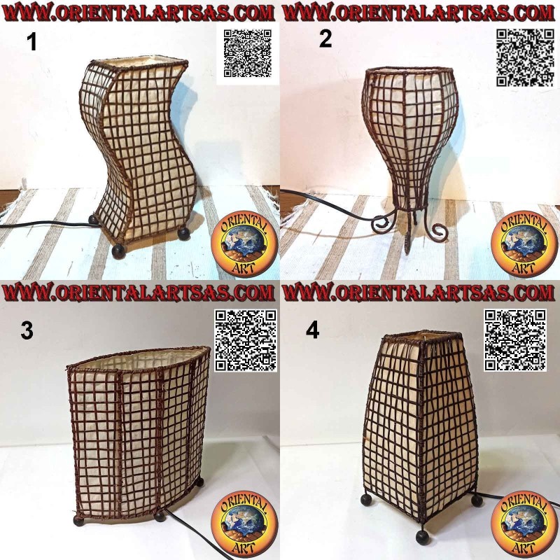 Lámpara de mesa étnica en algodón y bambú de 30 cm, varias formas