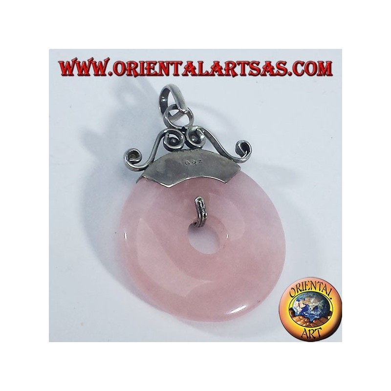 Pendentif en argent avec donut Rose Quartz 30 mm.