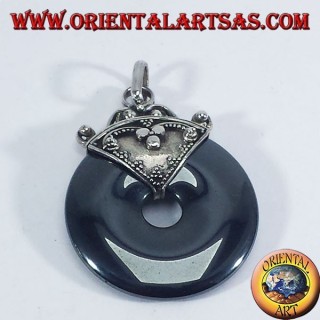 Pendentif argent avec Hématite donut 30mm.
