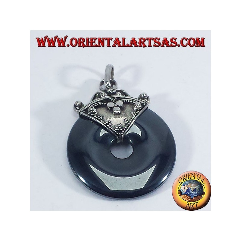 Ciondolo d'argento con ciambella in Ematite da 30 mm.
