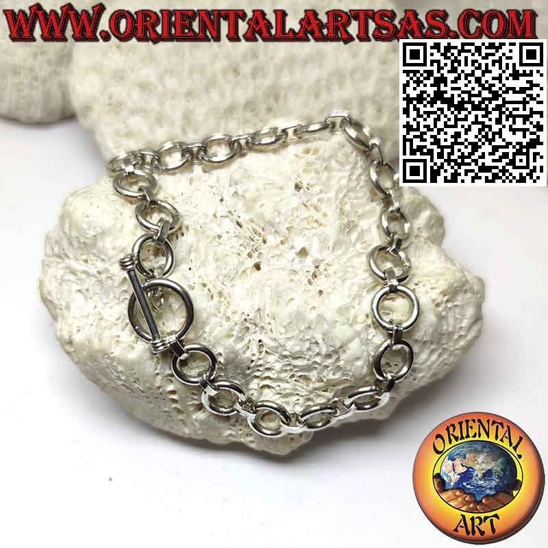 Bracelet chaîne argent plat avec anneaux ronds Ø 9 mm