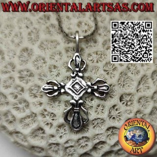 Colgante de plata, doble Dorje o Vishvajra plana (cruz tibetana)