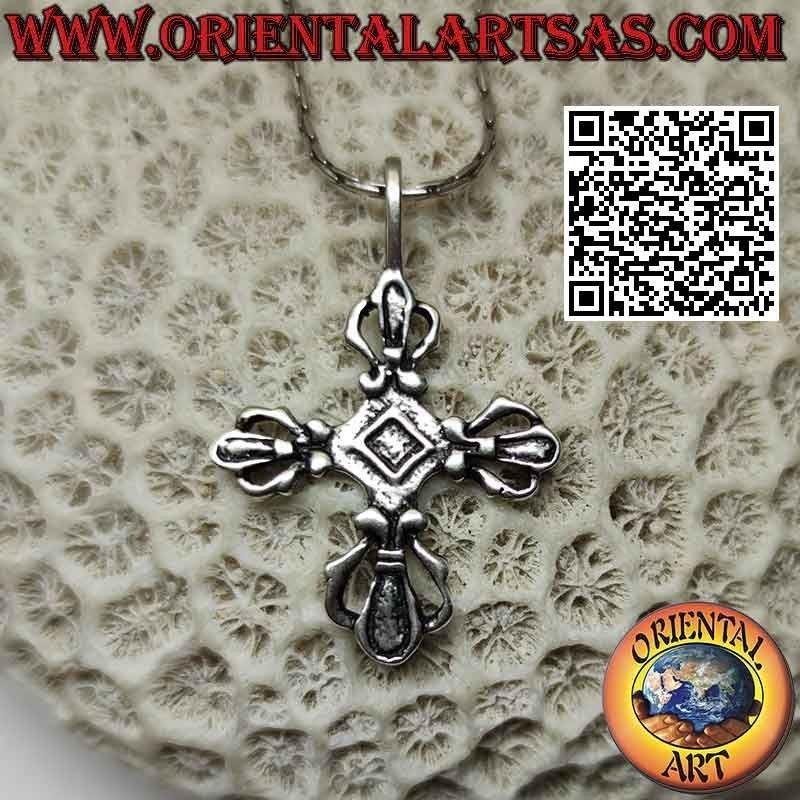 Ciondolo in argento, doppio Dorje o Vishvajra piatto (croce tibetana)