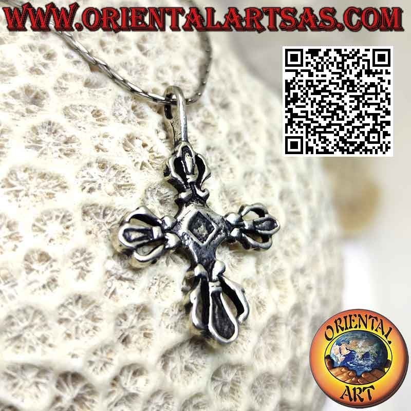 Silver pendant, double Dorje or flat Vishvajra (Tibetan cross)