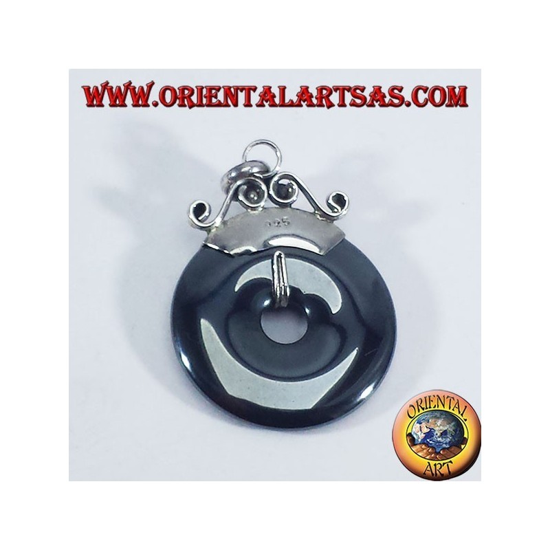 Silver Pendant with Hematite donut 30mm.