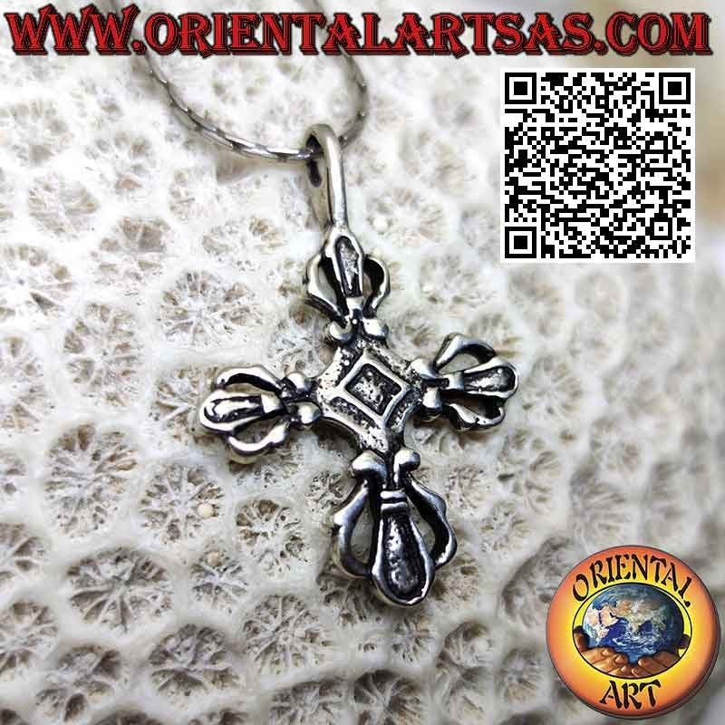 Ciondolo in argento, doppio Dorje o Vishvajra piatto (croce tibetana)