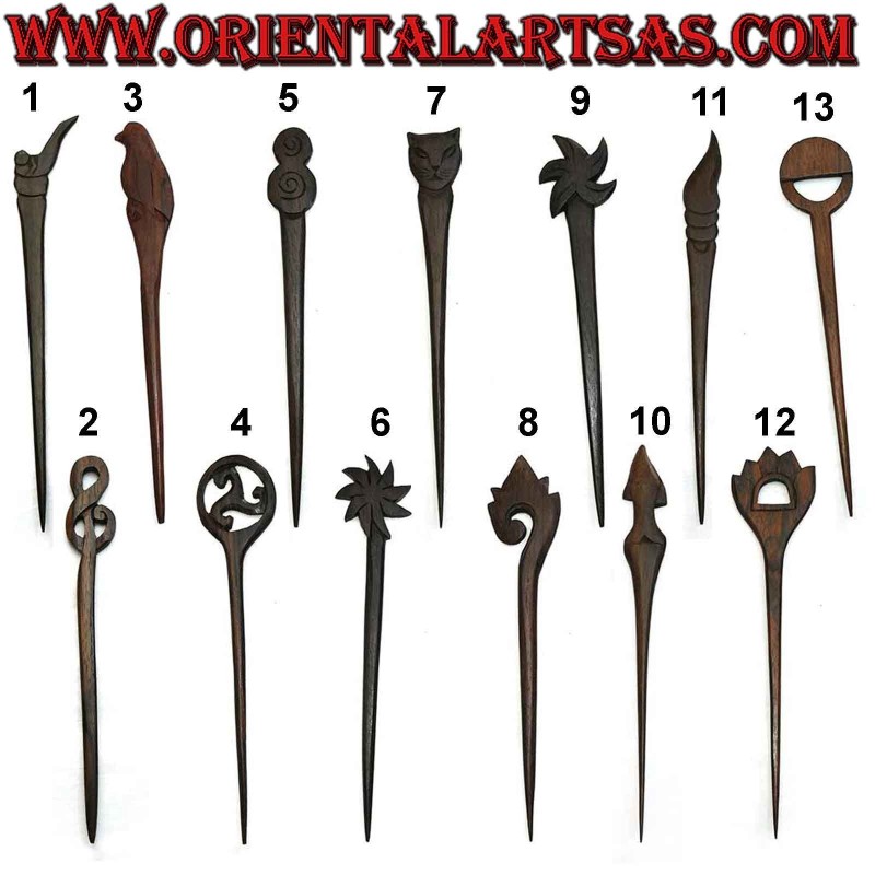 Single-stick hairpin in ebony wood, various models