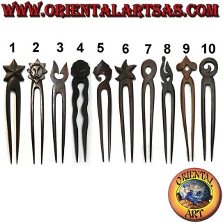 Hairpin pin with two sticks in ebony wood, various models