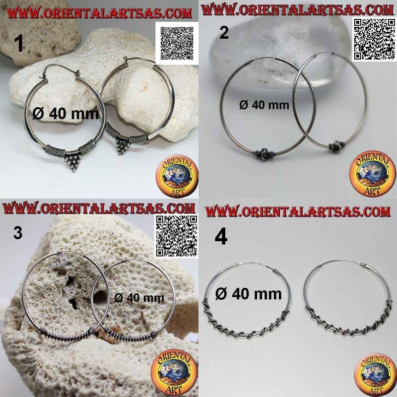 Boucle d'oreille en argent 925‰, cercle usiné, diamètre 40 mm (1)