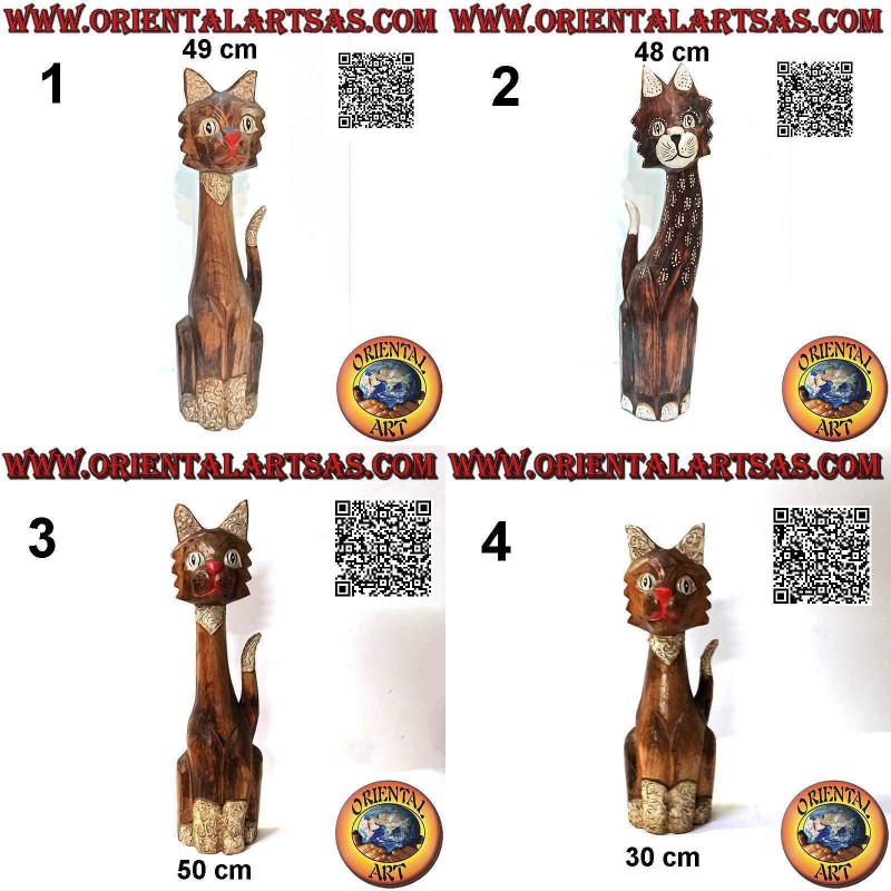 Scultura di un gatto seduto realizzato e decorato a mano in legno di balsa