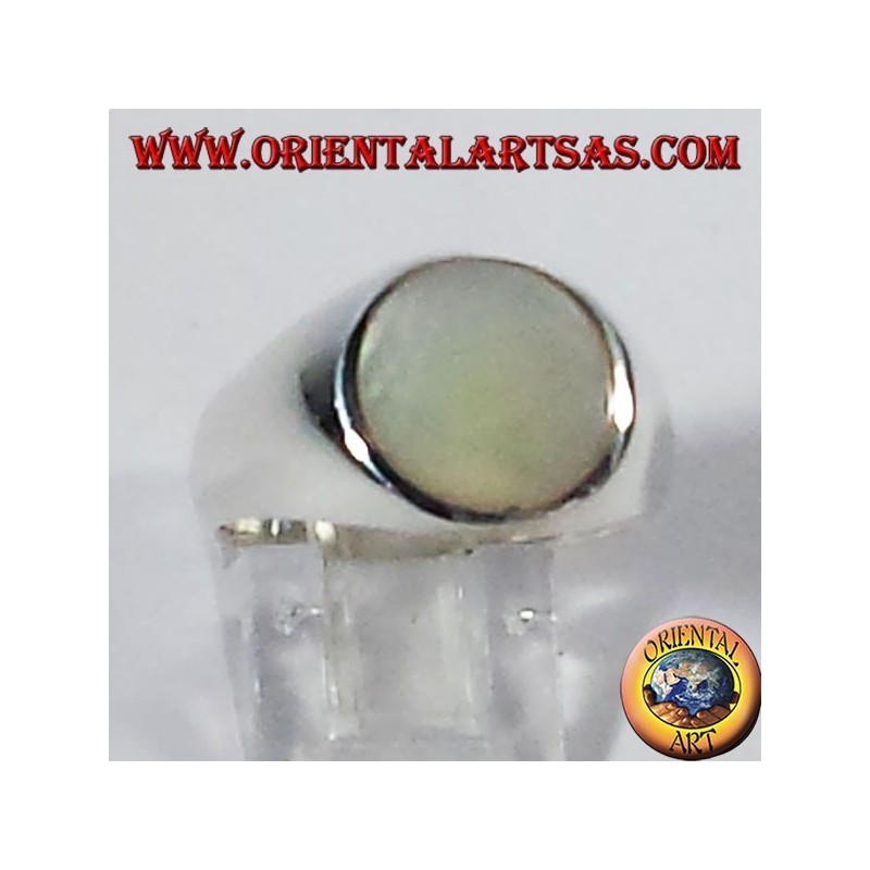 Bague en argent avec nacre de perle ronde