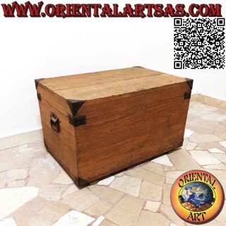 Traditional antique chest with brass reinforced corners in 70 cm teak wood