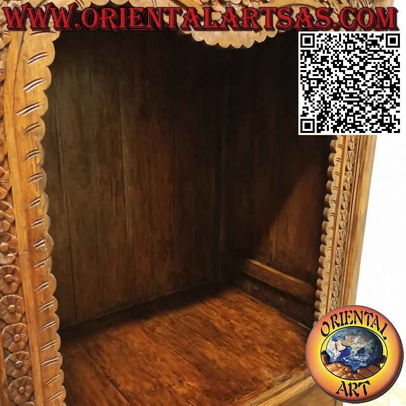Despensa con 6 cajones y tapa abierta con marco / friso floral grabado en madera de teca envejecida