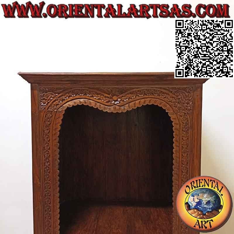 Garde-manger à 6 tiroirs et dessus ouvert avec cadre / frise florale gravée en bois de teck antique