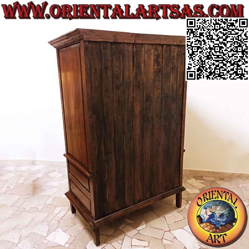 Pantry with 6 drawers and open top with frame / floral frieze engraved in antique teak wood