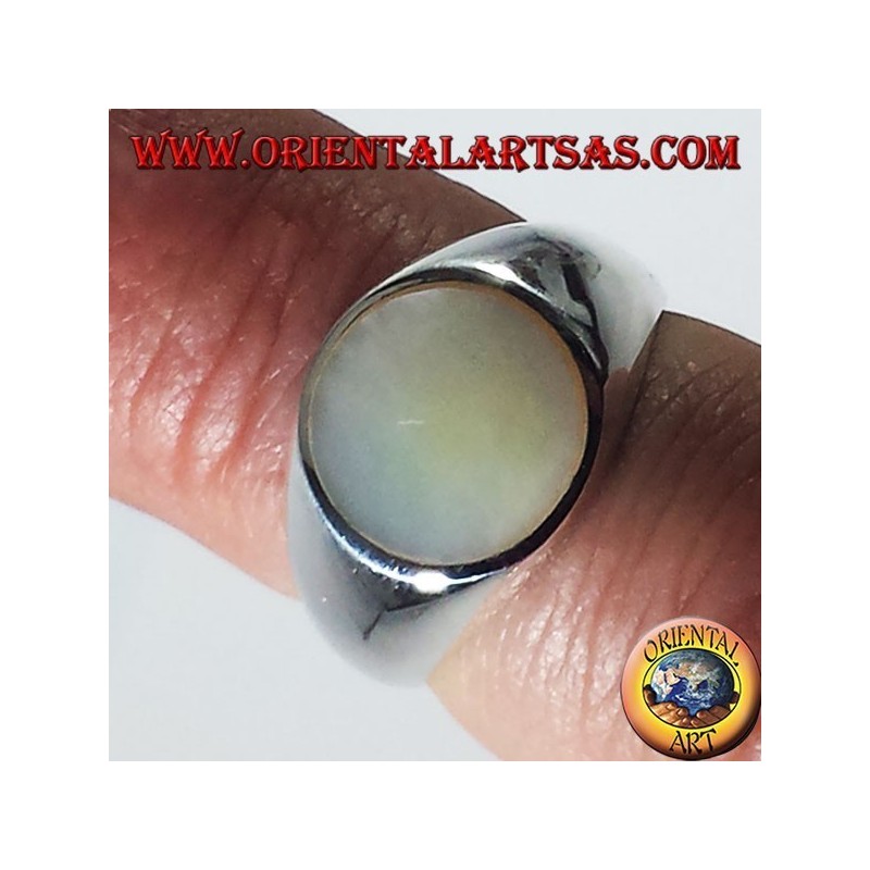 Bague en argent avec nacre de perle ronde