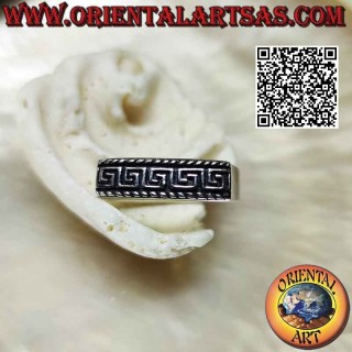 Anello Rettangolare con Greche a Bassorilievo Argento 925 | Oriental Art