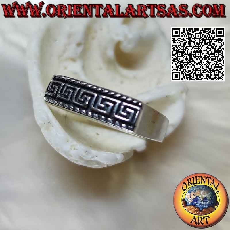 Anillo Rectangular con Greca en Bajorrelieve Plata 925 | Oriental Art