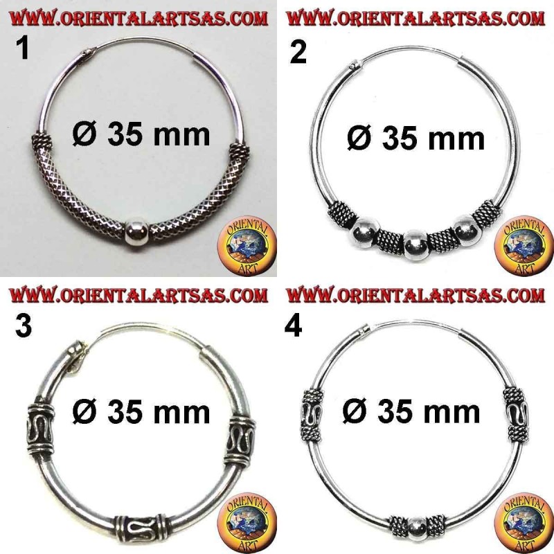 Boucle d'oreille en argent 925 ‰, cercle usiné, diamètre 35 mm (1)