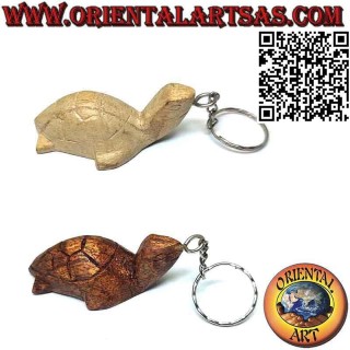 Metal keychain with handmade wooden turtle