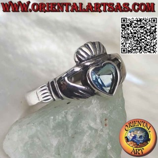 Anello Claddagh Irlandese Topazio Blu Argento 925