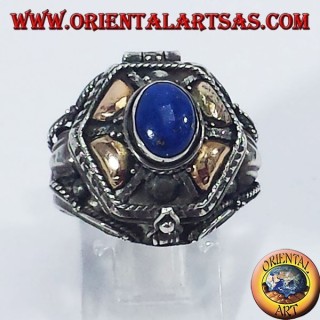 Bague en argent apporte le poison d'or et de lapis lazuli plaquettes