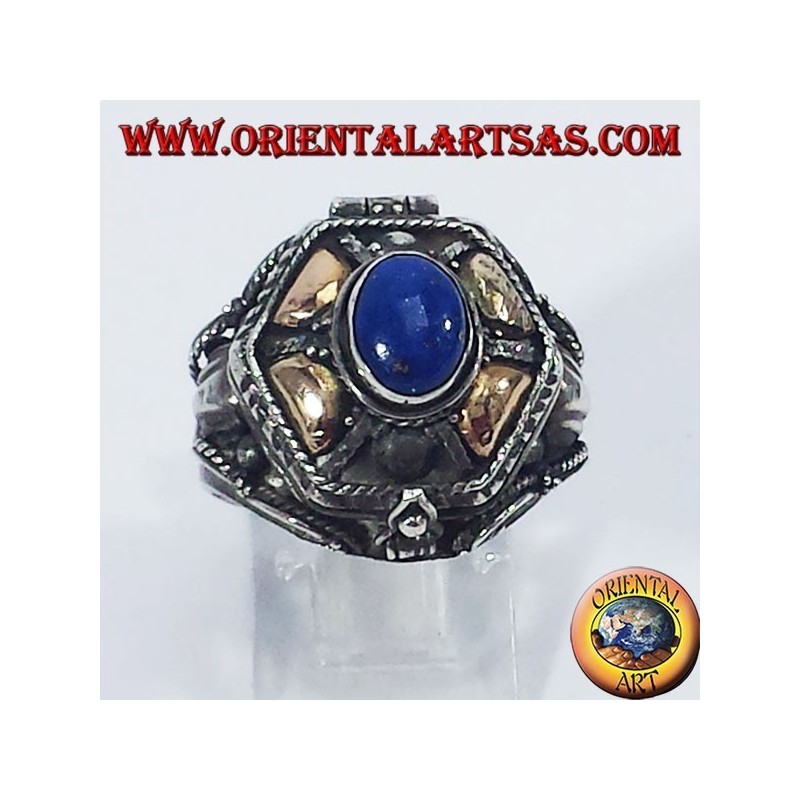 Bague en argent apporte le poison d'or et de lapis lazuli plaquettes