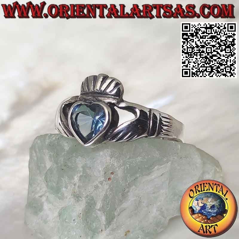 Irischer Claddagh Ring Blauer Topaz Herz 925 Silber | Oriental Art