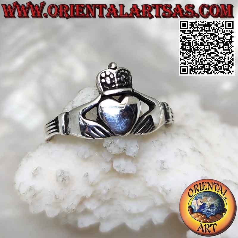 Classic Irish Claddagh (Love Loyalty and Friendship) silver ring with dotted crown