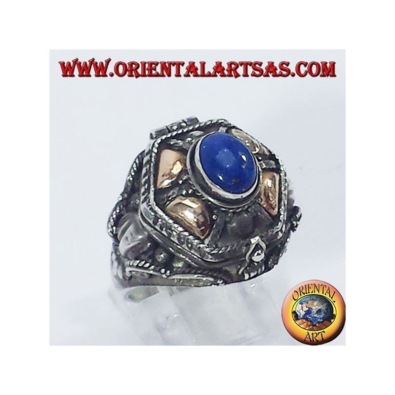 Silver ring brings poison with gold and lapis lazuli platelets
