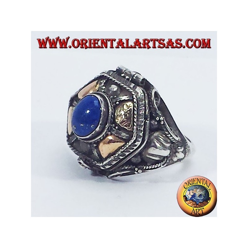 Silberring bringt mit Gold Gift und Lapislazuli Blutplättchen