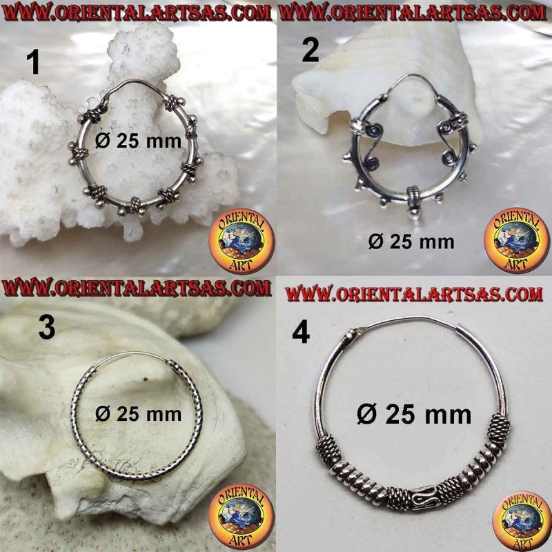 Boucle d'oreille en argent 925‰, cercle usiné, diamètre 25 mm (4)