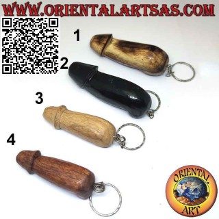 Schlüsselanhänger aus Metall mit "Penis oder Phallus" aus handgefertigtem Holz