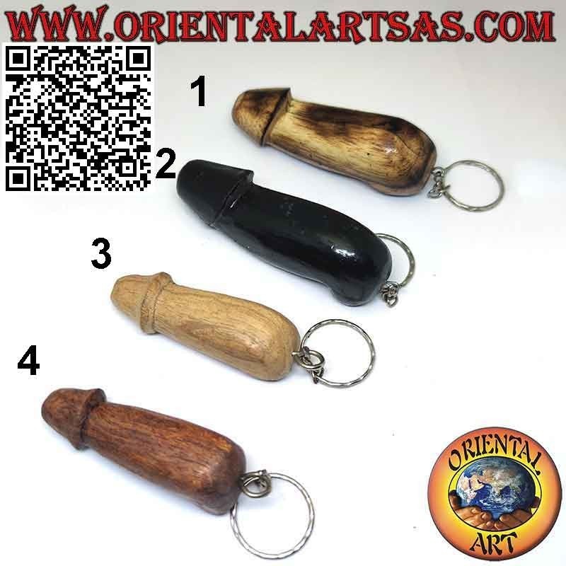 Llavero de metal con "pene o falo" en madera hecho a mano