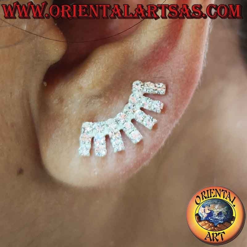 Boucle d'oreille grimpante en argent (grimpeur) avec rangées de zircons blancs