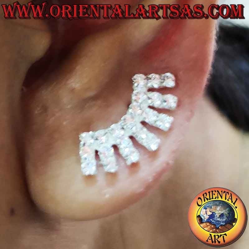 Pendiente de plata trepadora (escalador) con hileras de circonitas blancas